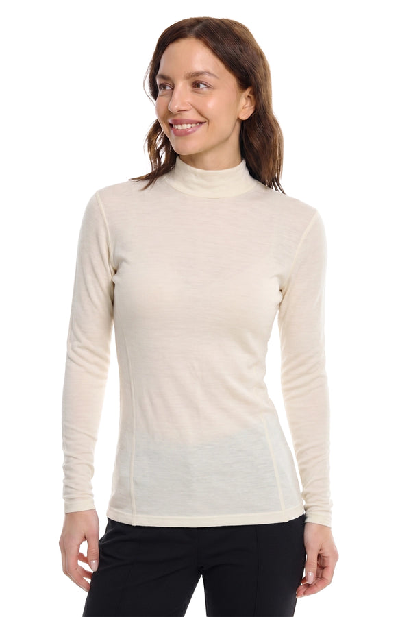 Women's Merino Turtleneck Long Sleeve 260 Natural White Low Neck