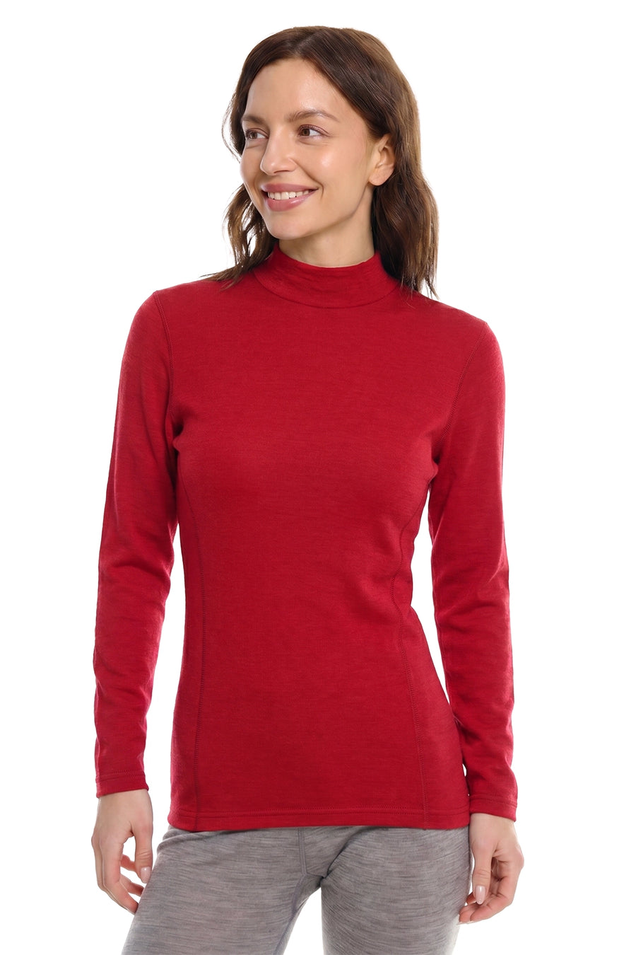 Women's Merino Turtleneck Long Sleeve 260 Red Low Neck