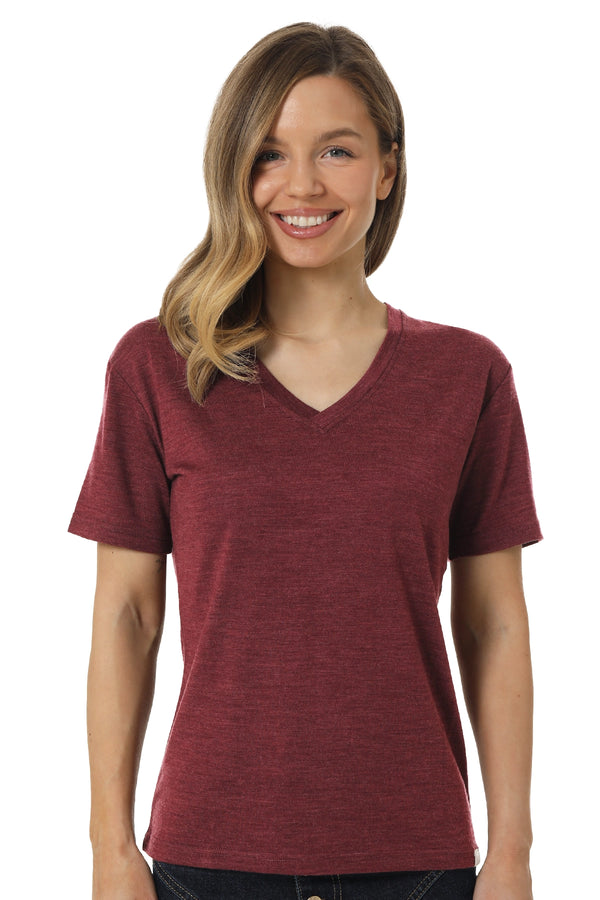 Women's Merino T-shirt 180 Burgundy V-Neck
