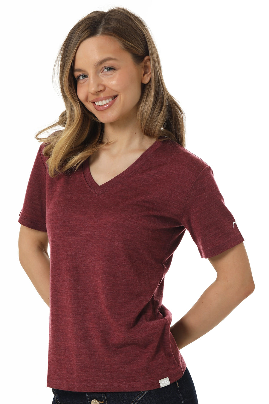 Women's Merino T-shirt 180 Burgundy V-Neck — view 3