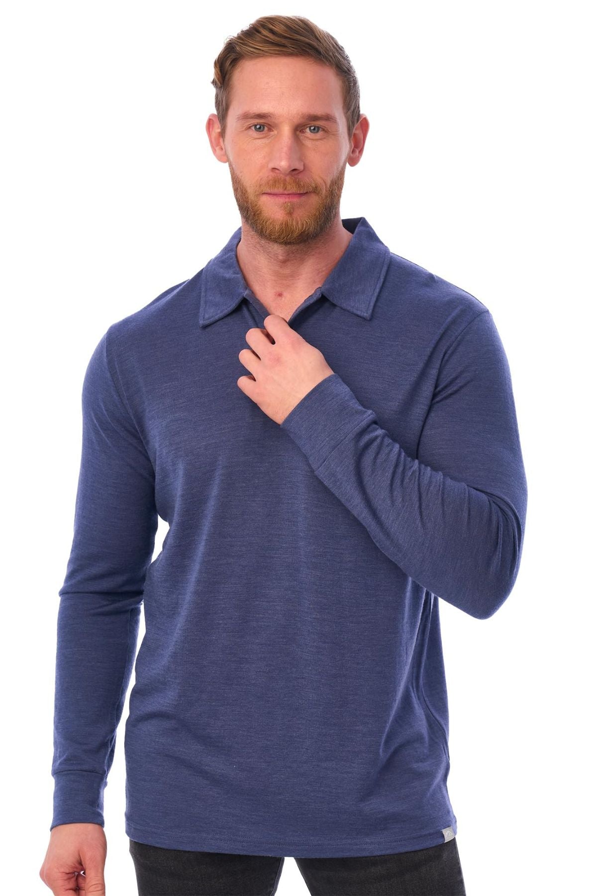Men's Merino Wool Long Sleeve Polo Grey Blue Men's Merino Wool Long Sleeve Polo Grey Blue