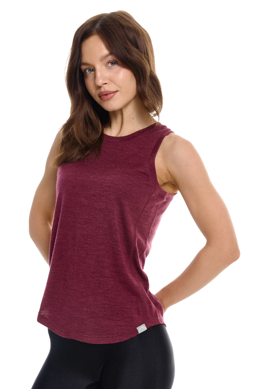 Women's Merino Wool Highneck Tank Top Burgundy — view 3