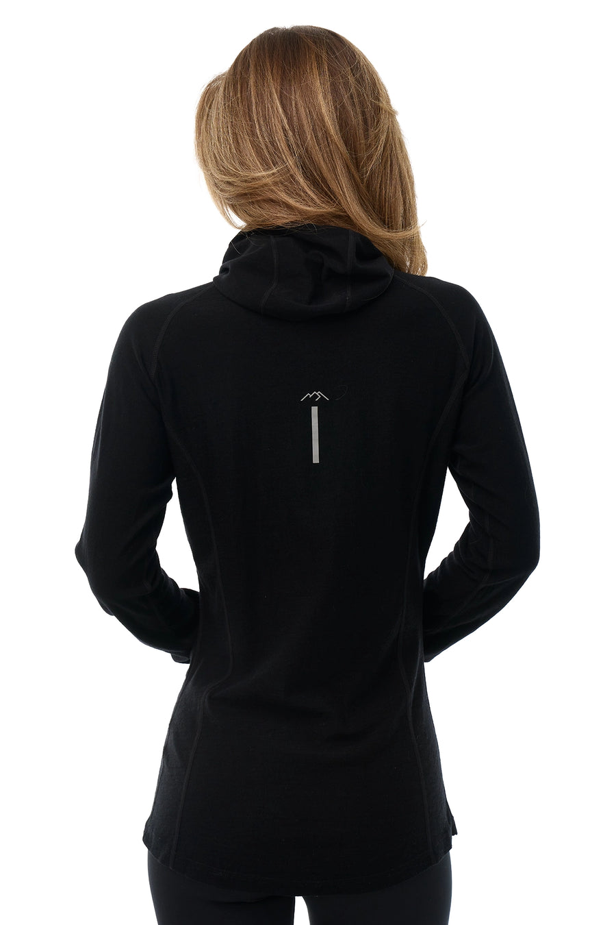 Women's Merino Wool Half Zip Hoodie 190 Black — view 2