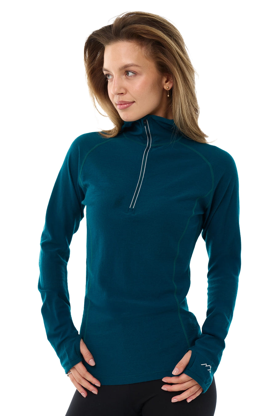 Women's Merino Wool Half Zip Hoodie 190 Deep Teal — view 3