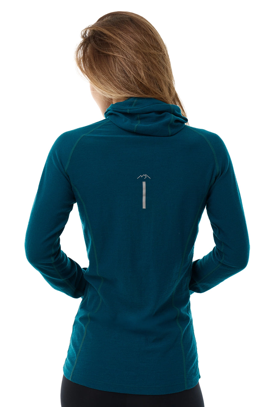 Women's Merino Wool Half Zip Hoodie 190 Deep Teal — view 2