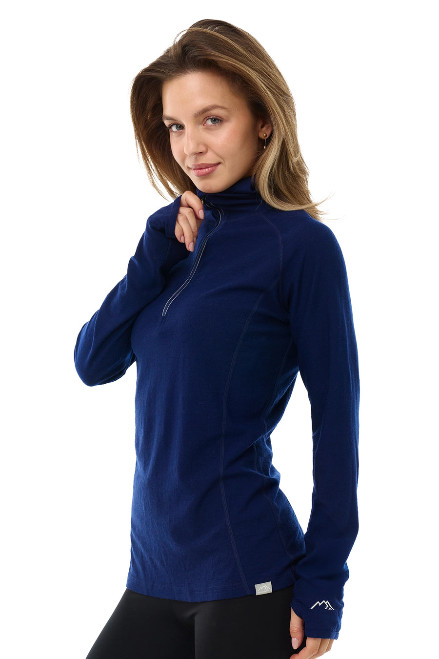 Women's Merino Wool Half Zip Hoodie 190 Navy — view 3