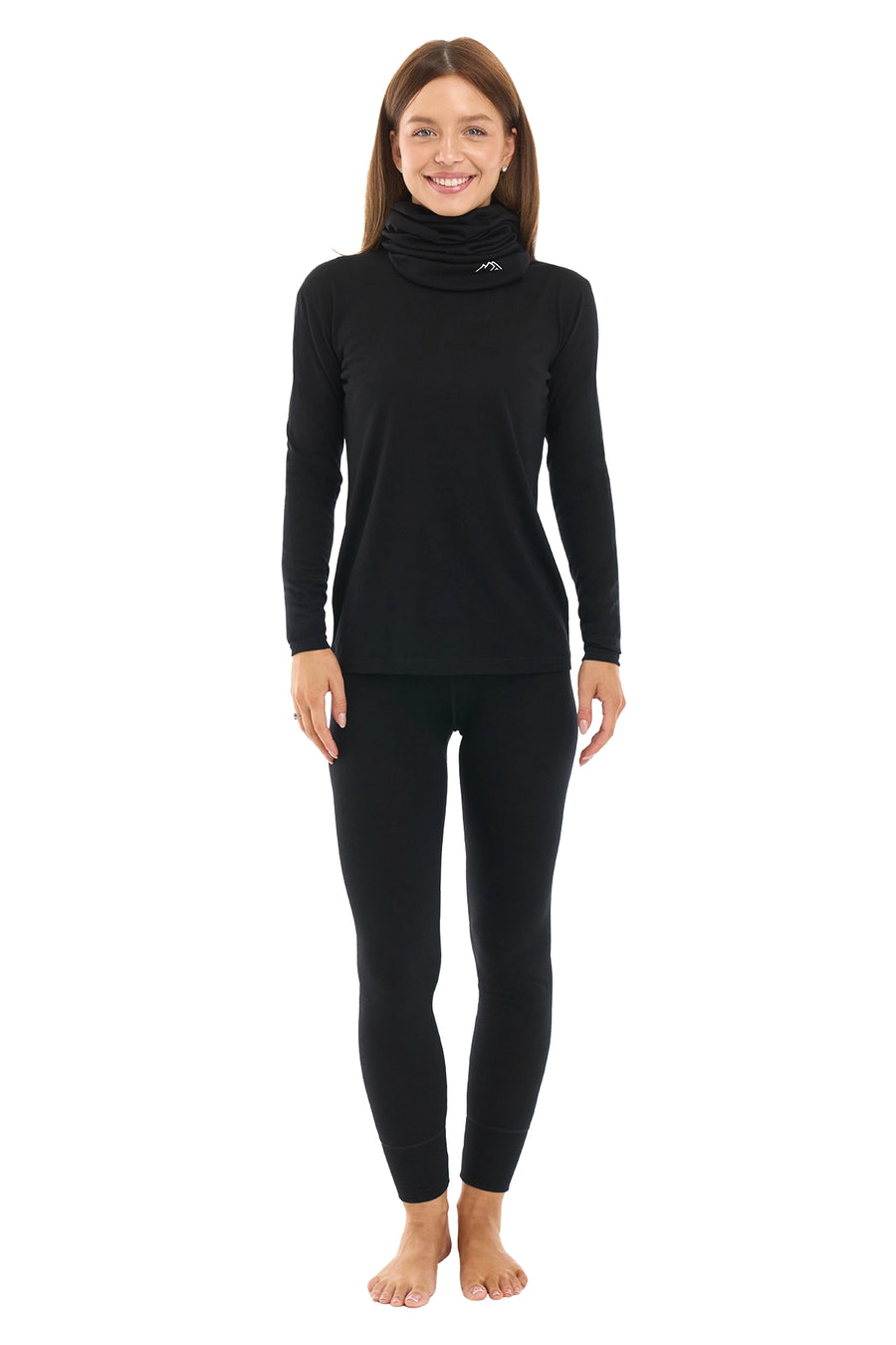 Conjunto negro de lana merina para mujer + cuello de protección