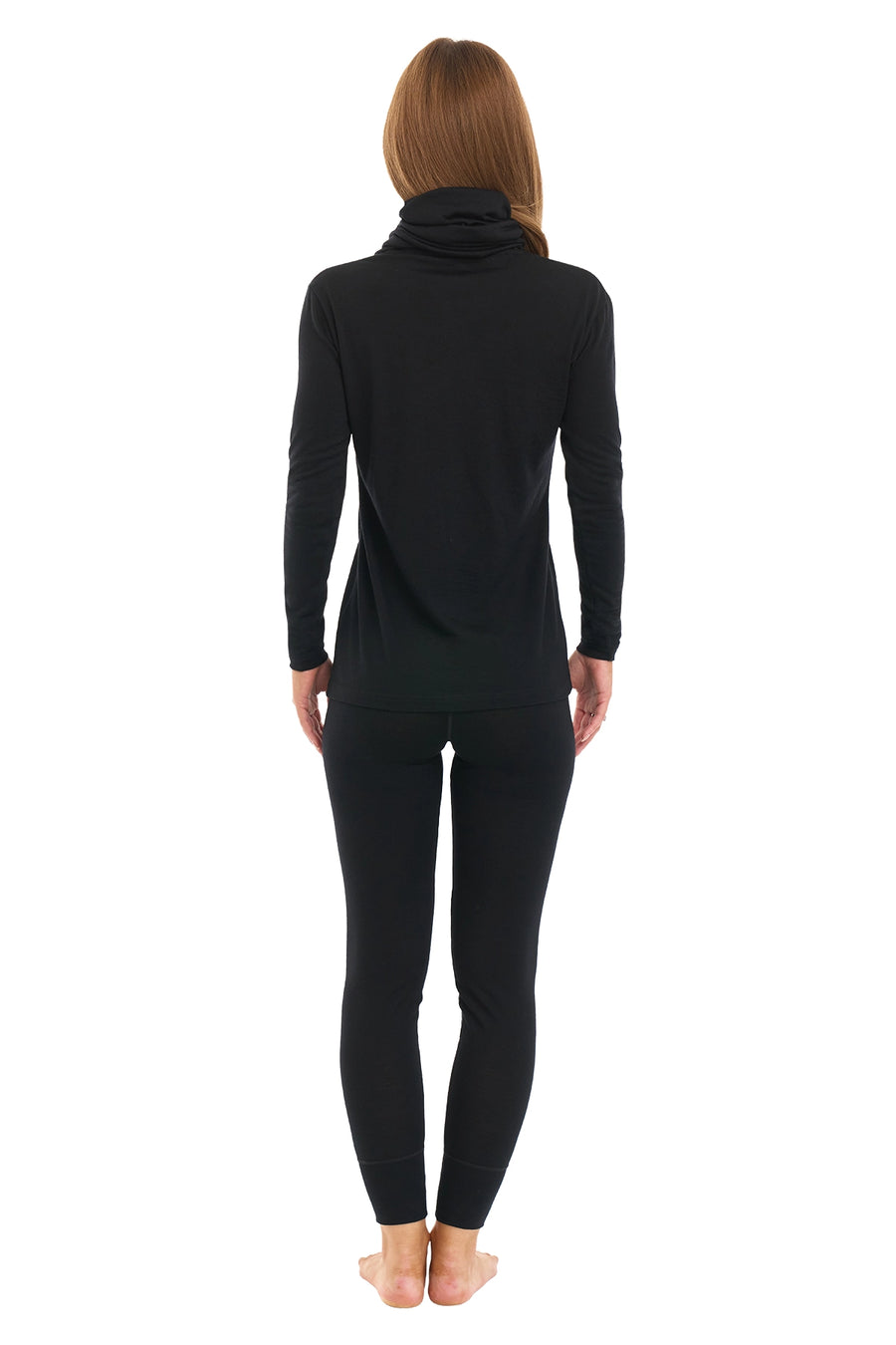Conjunto negro de lana merina para mujer + cuello de protección
