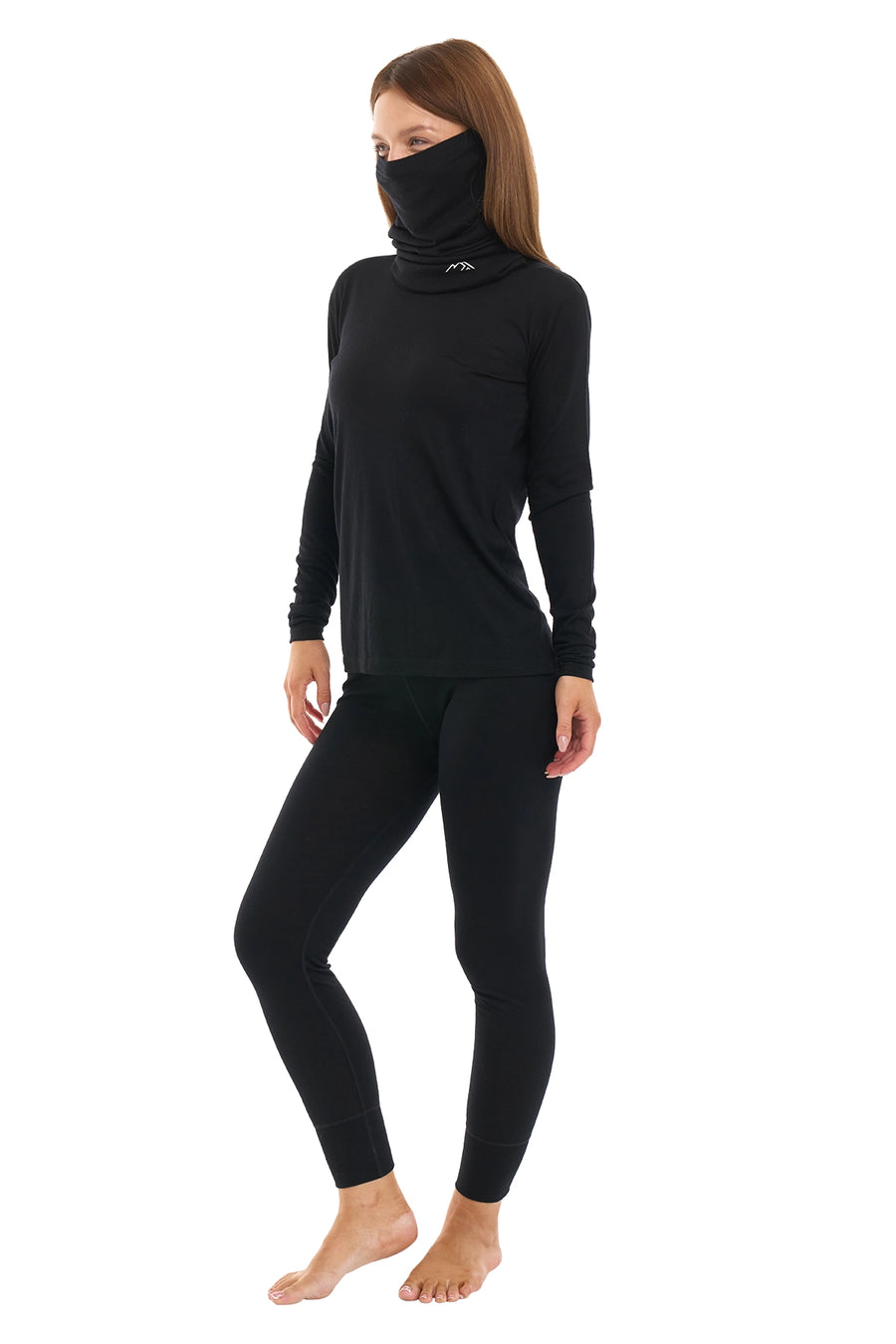 Conjunto negro de lana merina para mujer + cuello de protección