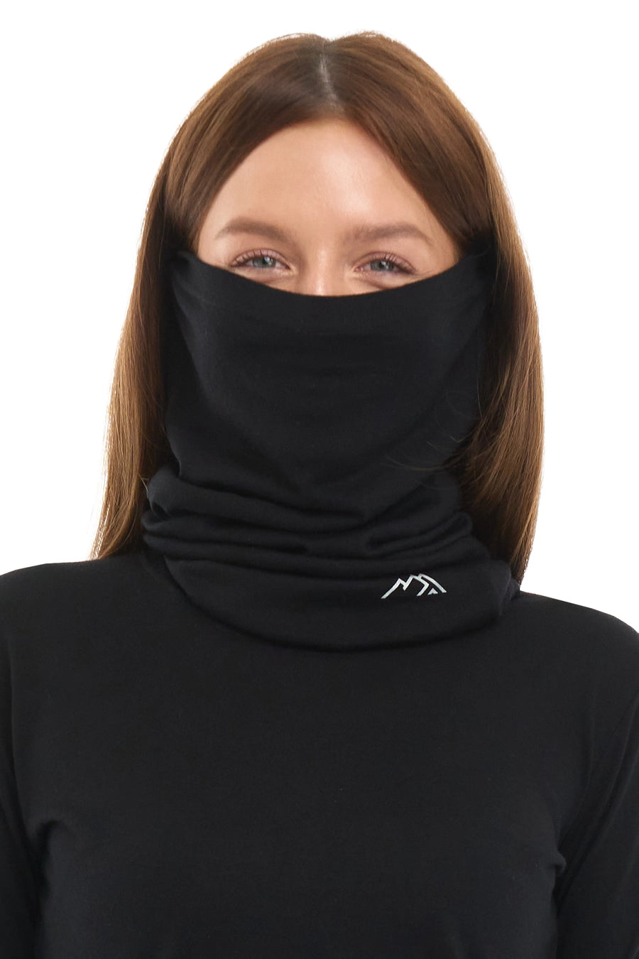 Conjunto negro de lana merina para mujer + cuello de protección