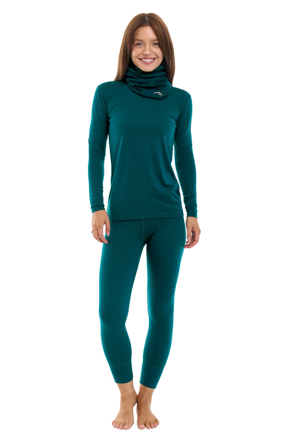 Conjunto de lana merino Deep Teal para mujer + braga de cuello