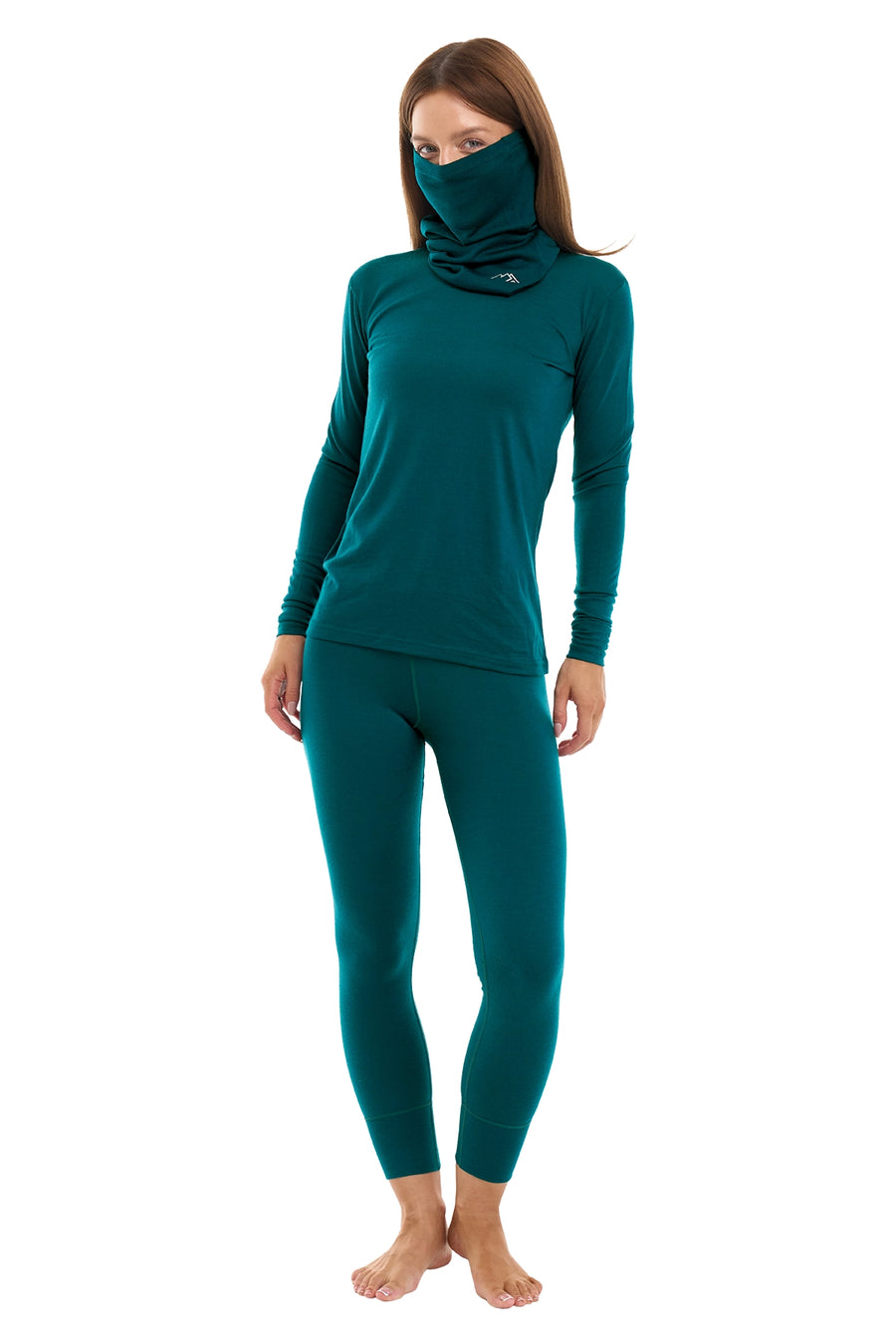 Conjunto de lana merino Deep Teal para mujer + braga de cuello