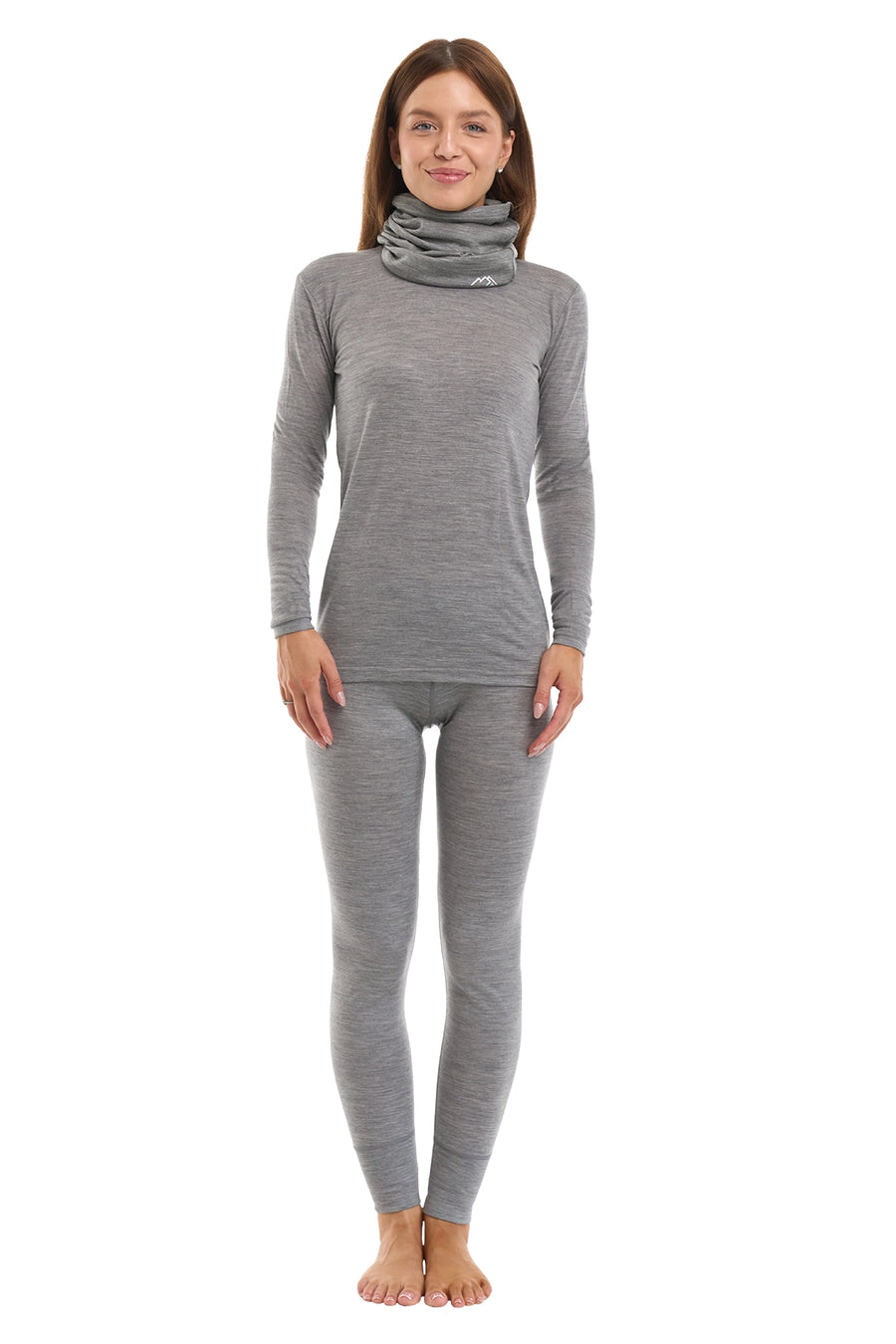 Women's Merino Grey Melange Set + Neck Gaiter