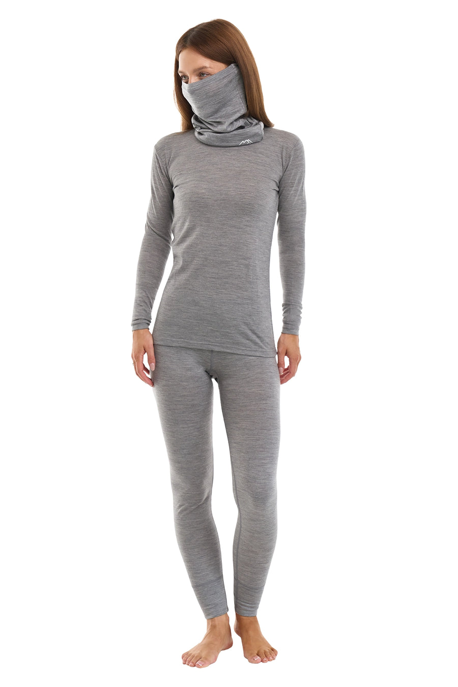 Women's Merino Grey Melange Set + Neck Gaiter