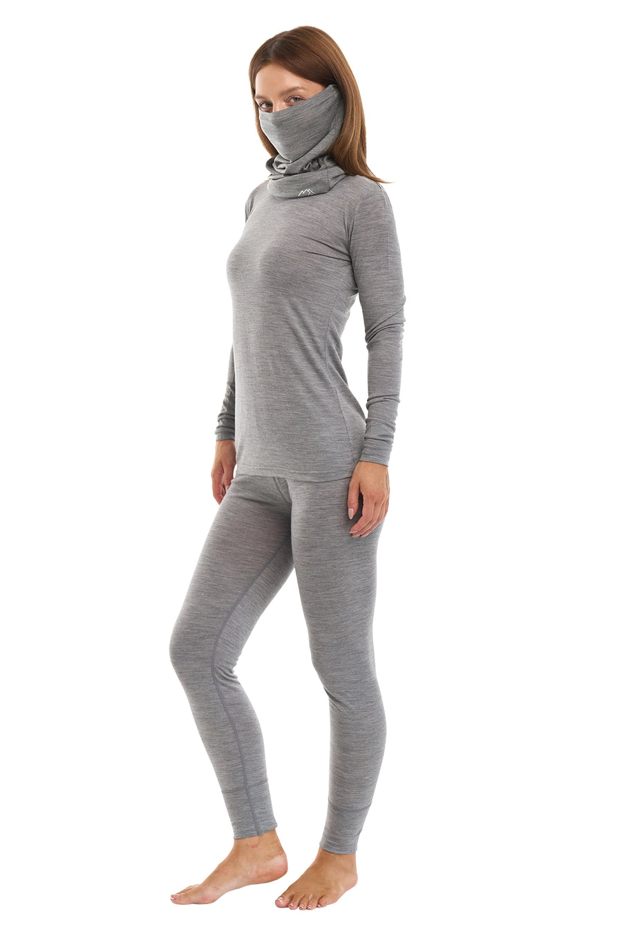 Women's Merino Grey Melange Set + Neck Gaiter