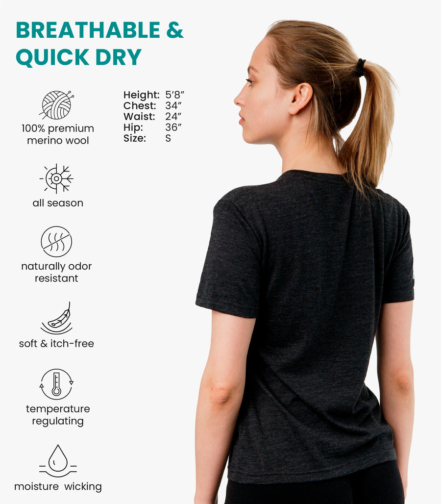 Women's Merino T-shirt 180 Charcoal Crewneck — back view