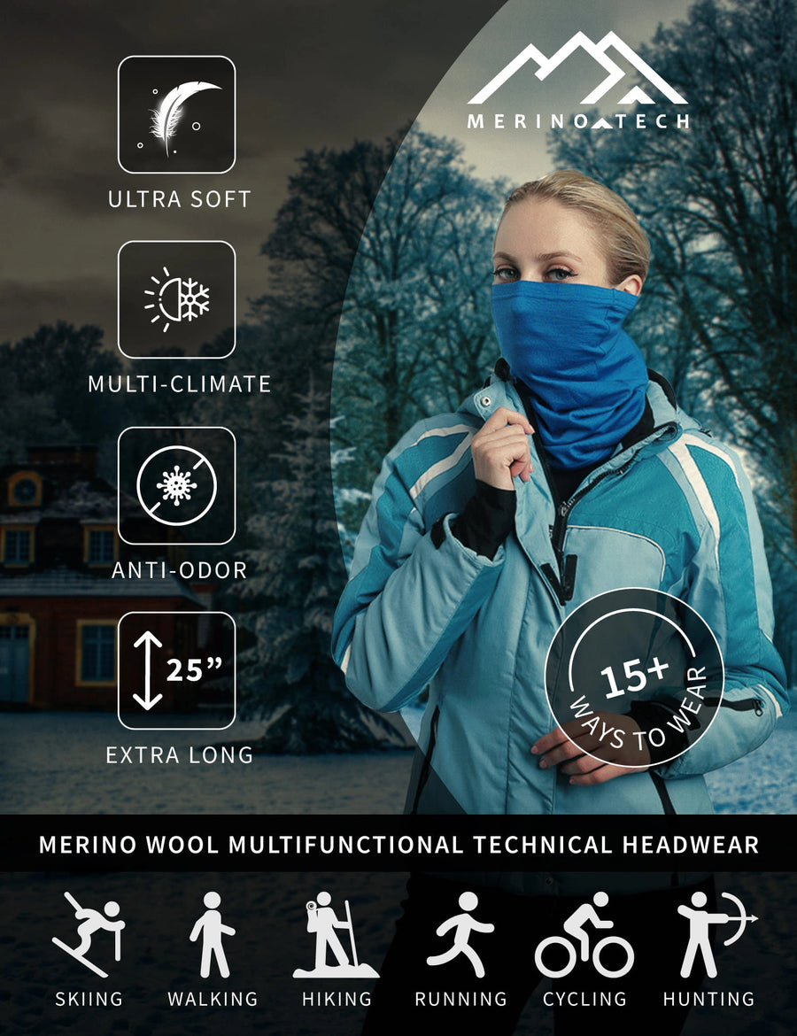 Merino neck gaiter — winter wear infographic