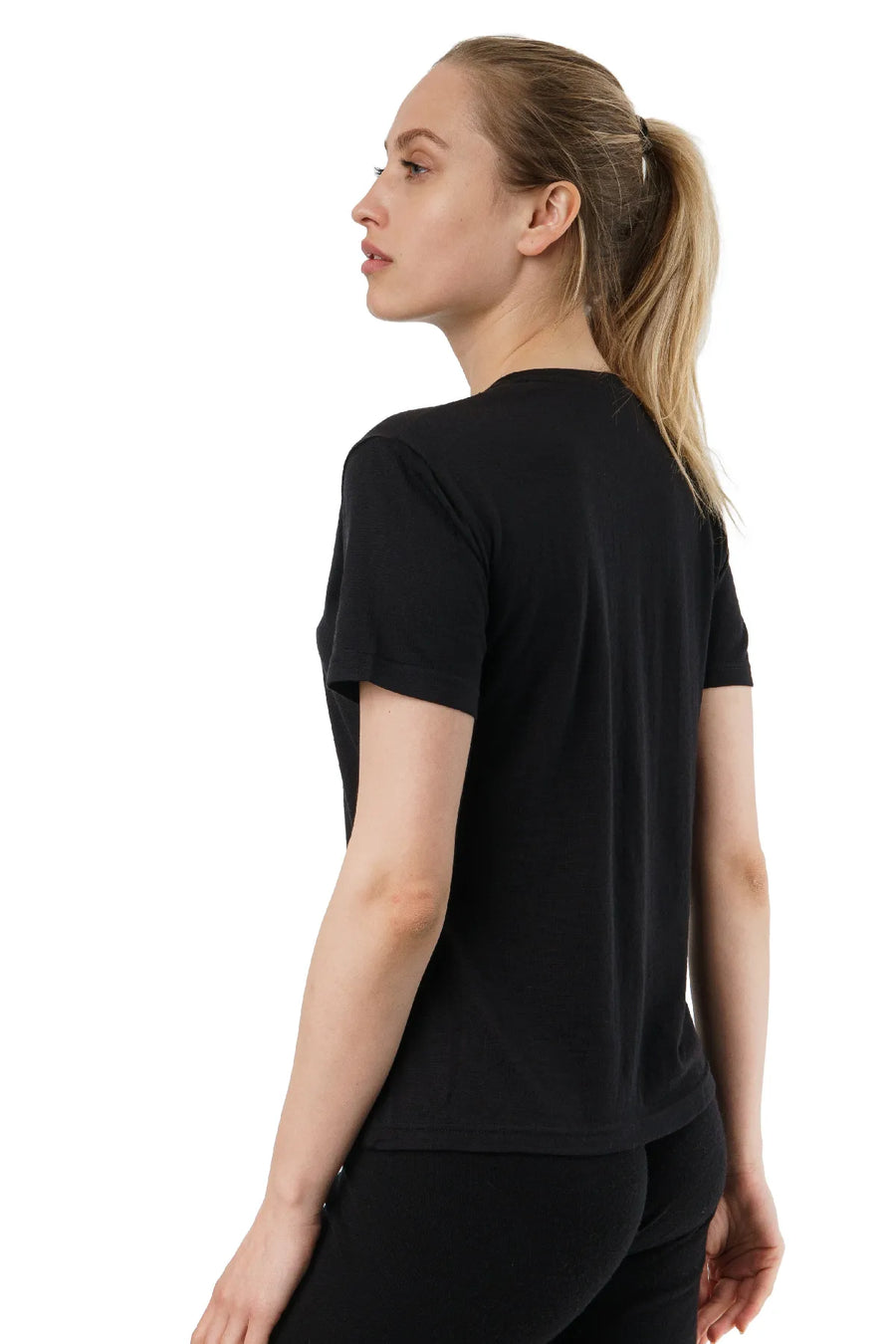 Women's Merino T-shirt 180 Solid Black Crewneck — view 3