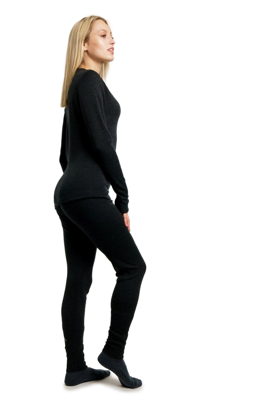 Conjunto térmico de merino para mujer 165, negro jaspeado