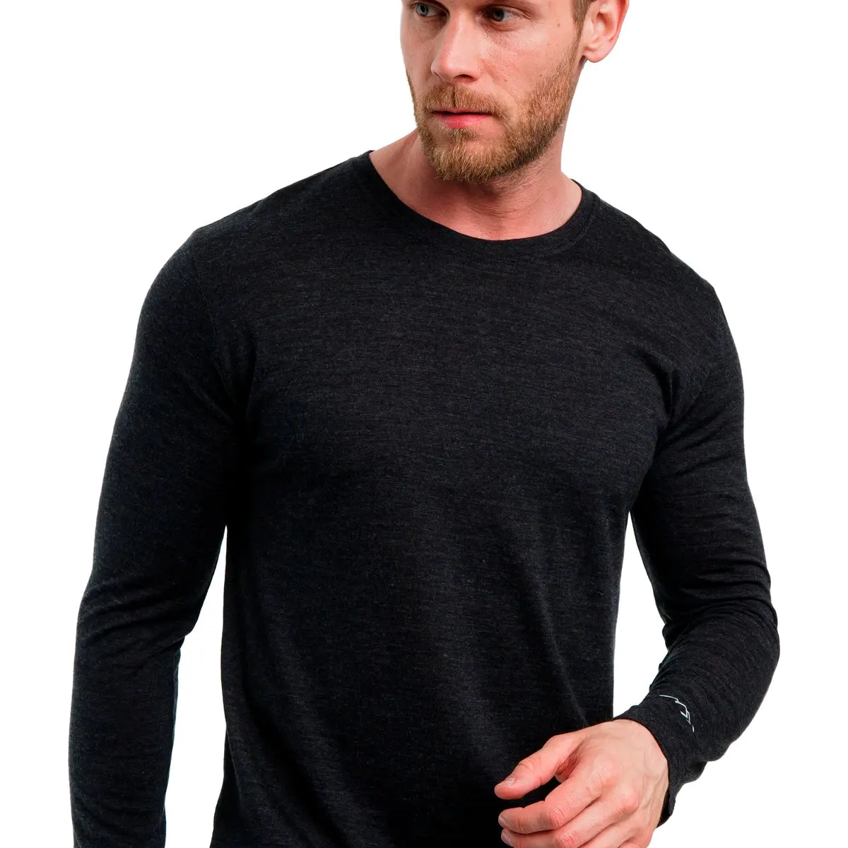 Stay Cool & Dry: 165gsm Heathered Black Merino Wool Long Sleeve for Men ...