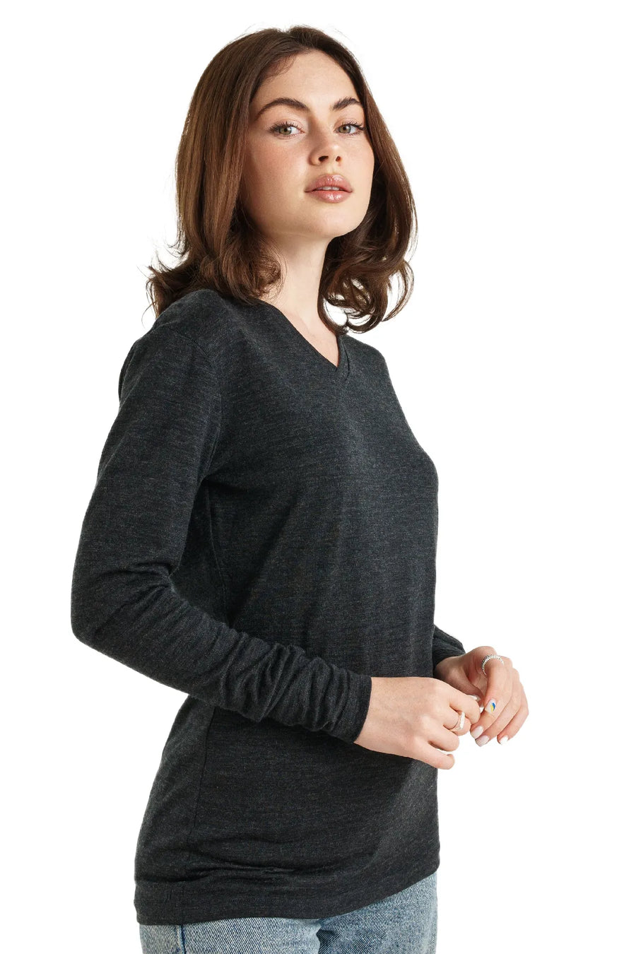 Women's Merino Long Sleeve 165 Charcoal V-neck — view 2