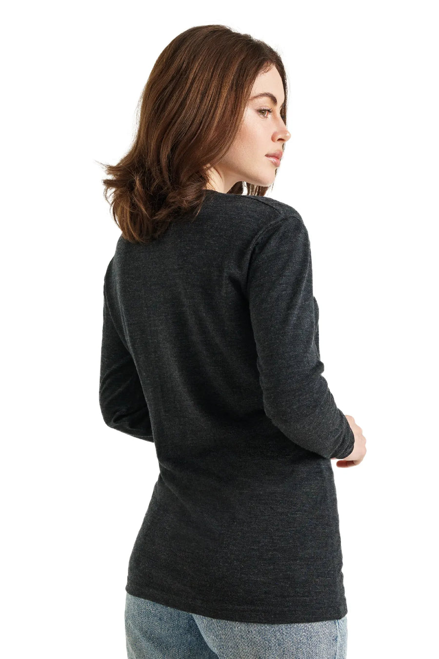 Women's Merino Long Sleeve 165 Charcoal V-neck — view 3