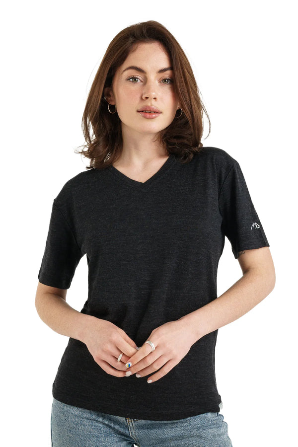 Women's Merino T-shirt 180 Melange Black V-Neck
