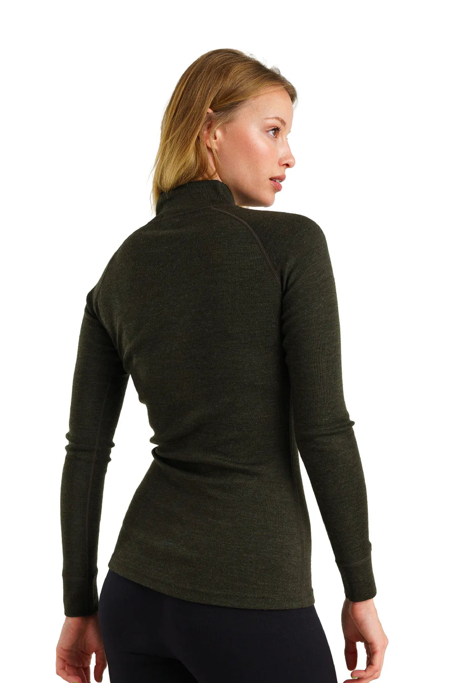 Women's Merino Half Zip Long Sleeve 320 Army Green — view 3