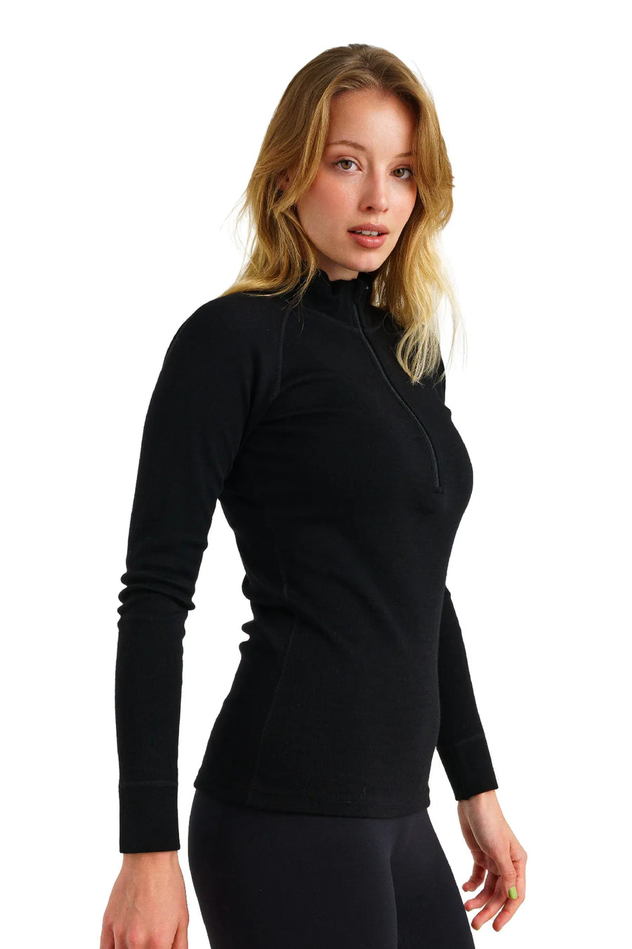 Women's Merino Half Zip Long Sleeve 320 Black — view 2