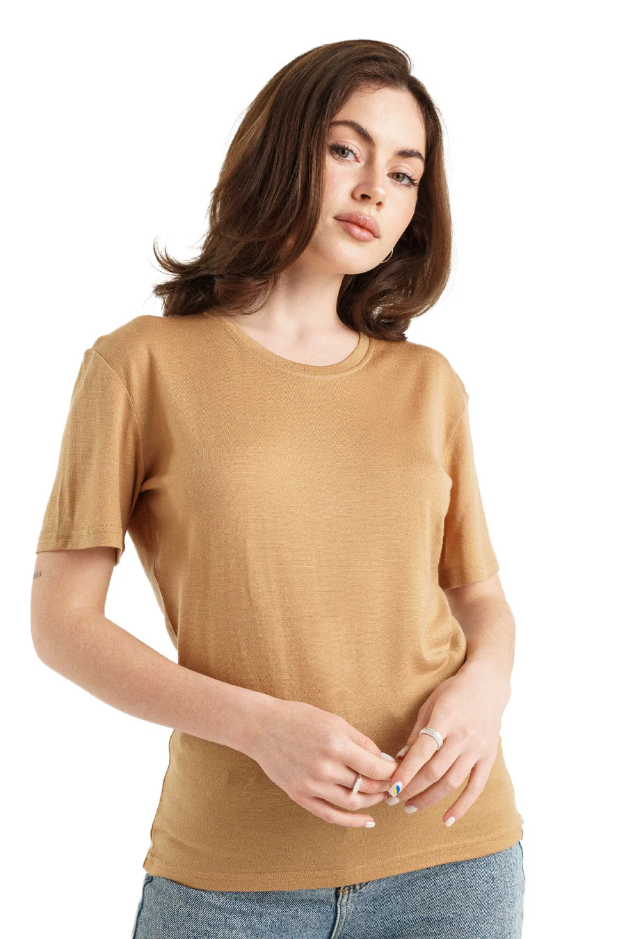 Women's Merino T-shirt 180 Tan Crewneck