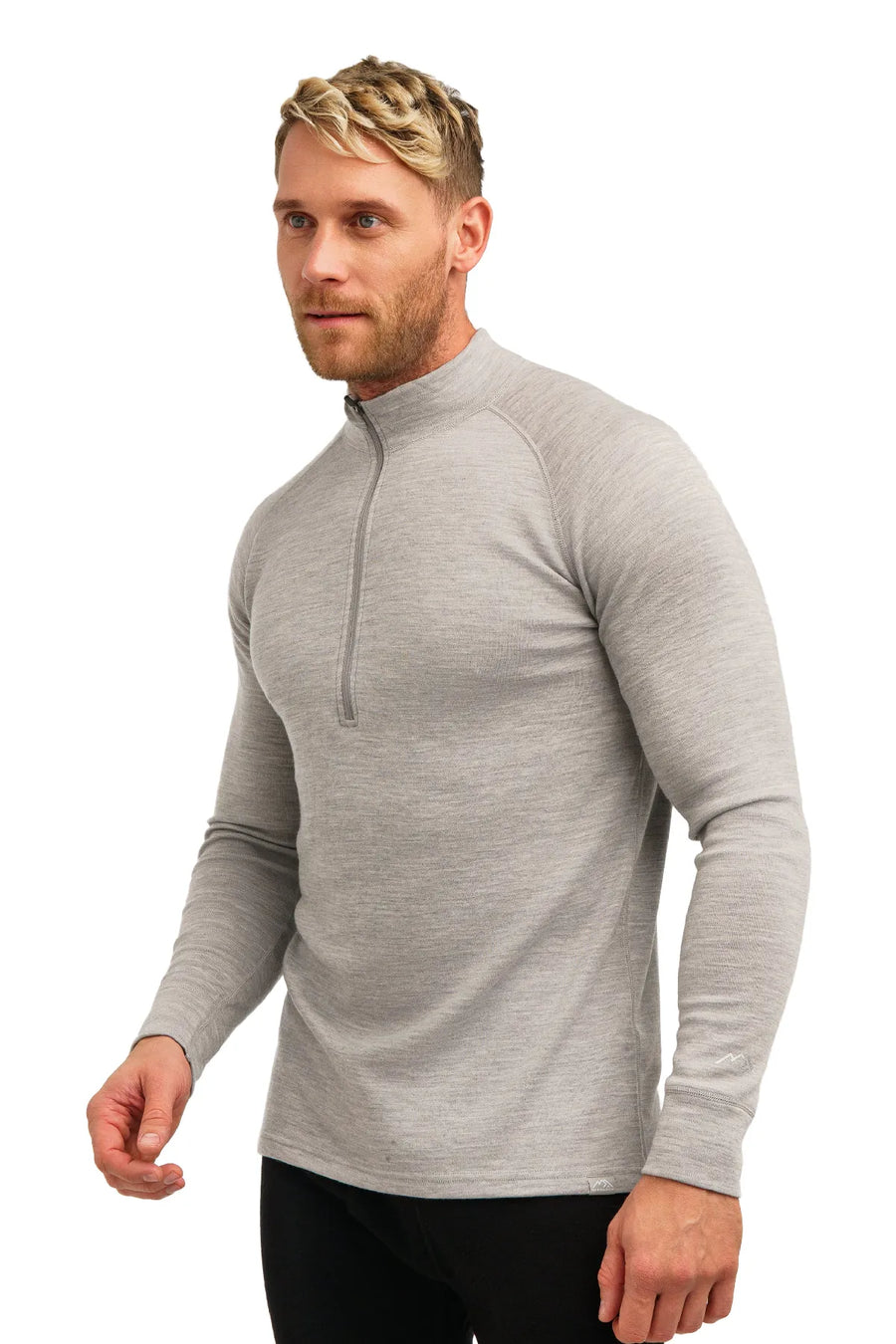 Men's Merino Half Zip Long Sleeve 320 Heather Gray — view 3