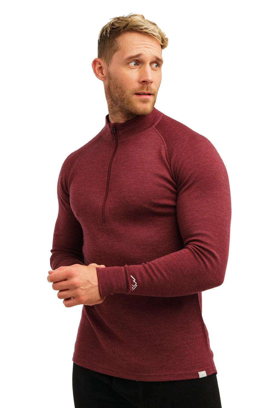 Men's Merino Half Zip Long Sleeve 320 Burgundy — view 3