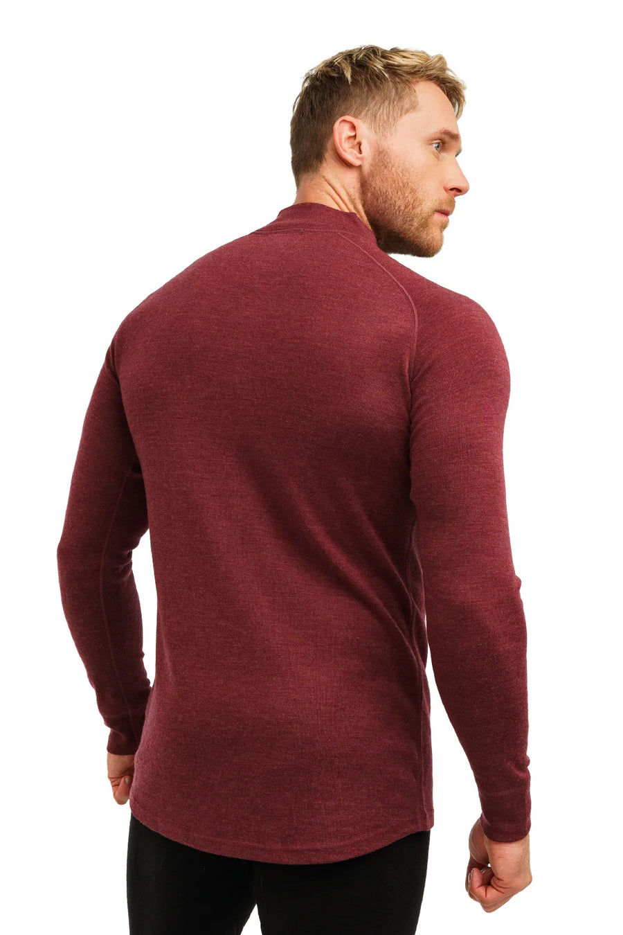 Men's Merino Half Zip Long Sleeve 320 Burgundy — view 2