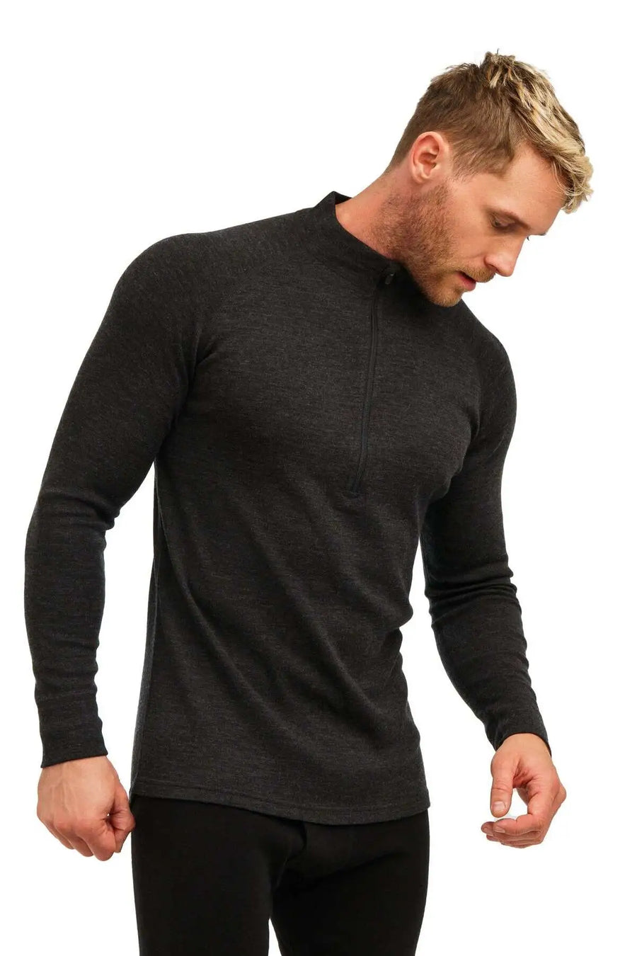 Men's Merino Half Zip Long Sleeve 320 Charcoal Grey — view 2