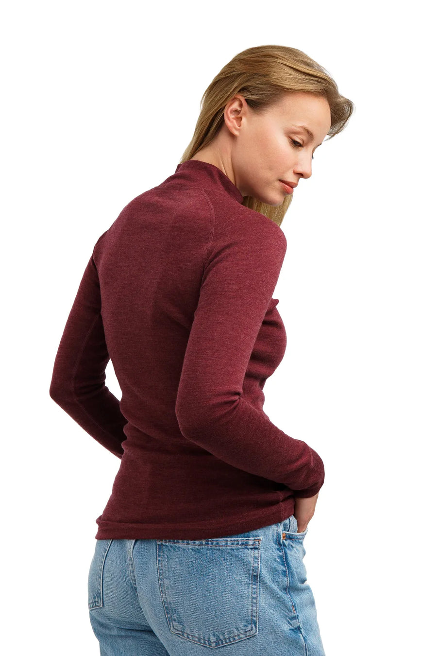 Women's Merino Half Zip Long Sleeve 320 Burgundy — view 3