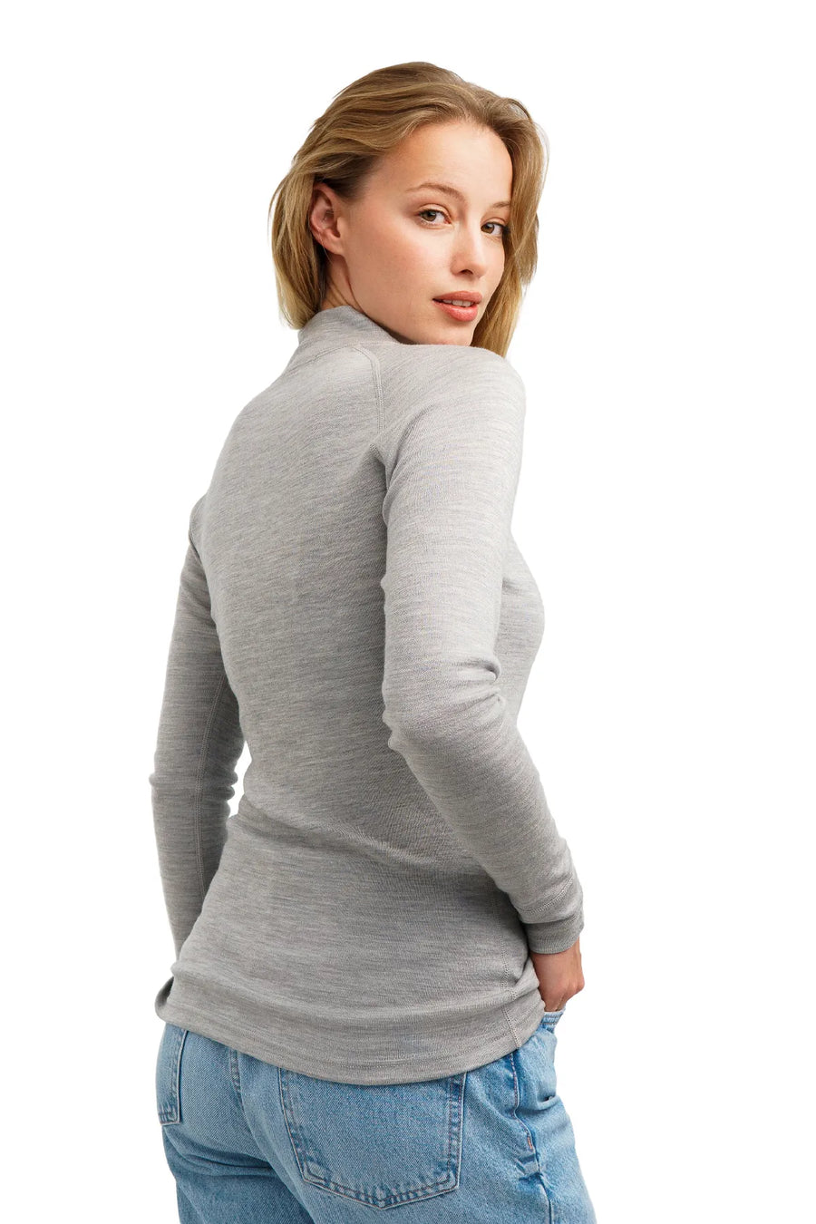 Women's Merino Half Zip Long Sleeve 320 Heather Gray — view 3