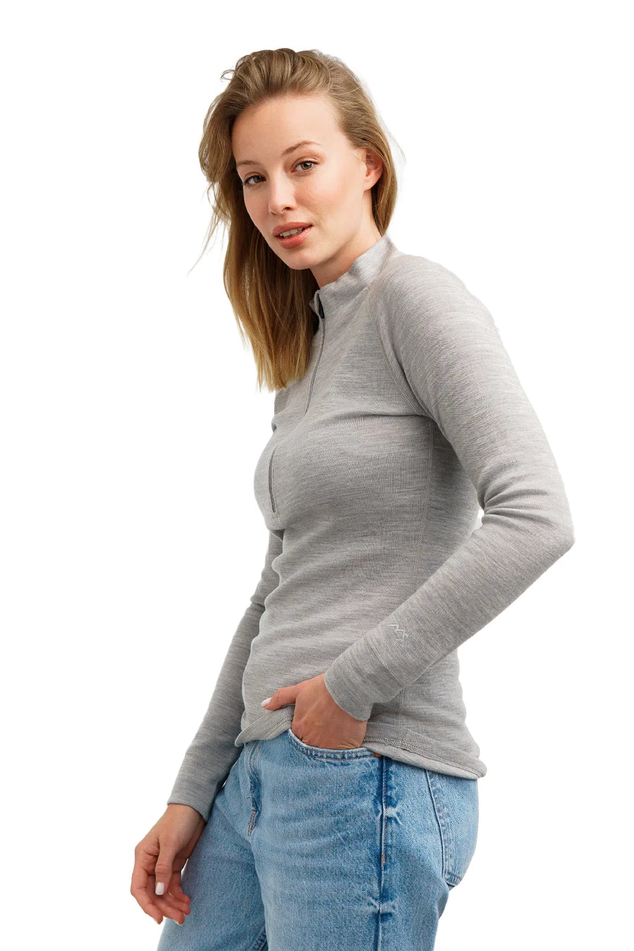 Women's Merino Half Zip Long Sleeve 320 Heather Gray — view 2