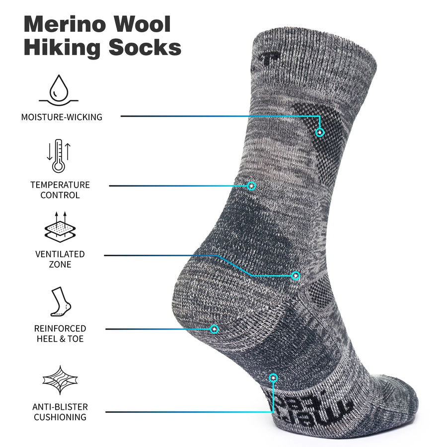 Merino Wool Hiking Socks, 2 pack, Iron Grey — view 5