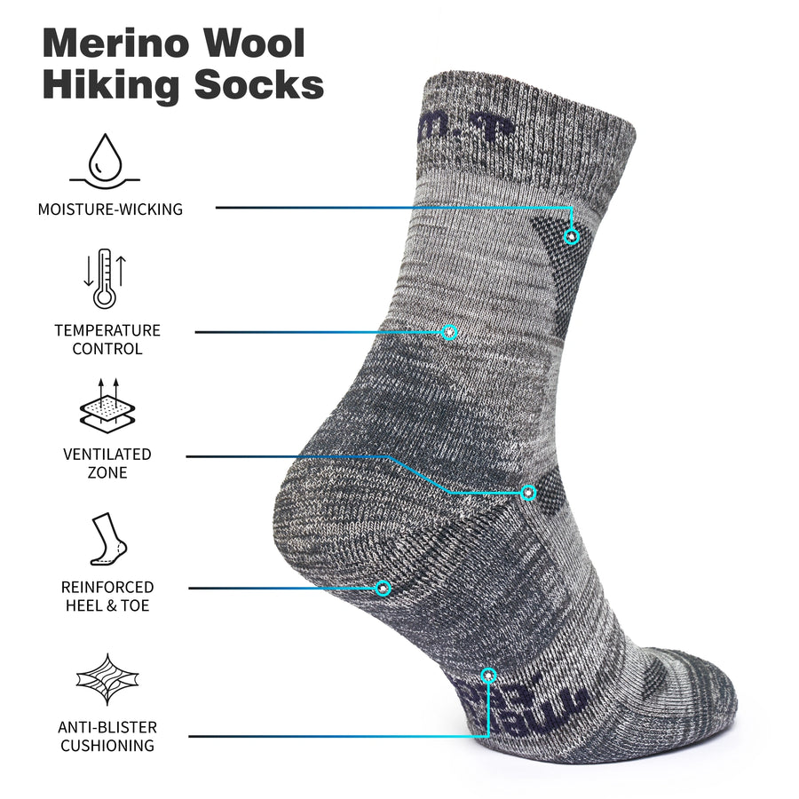 Merino Wool Hiking Socks, 2 pack, Grey Heather — view 3