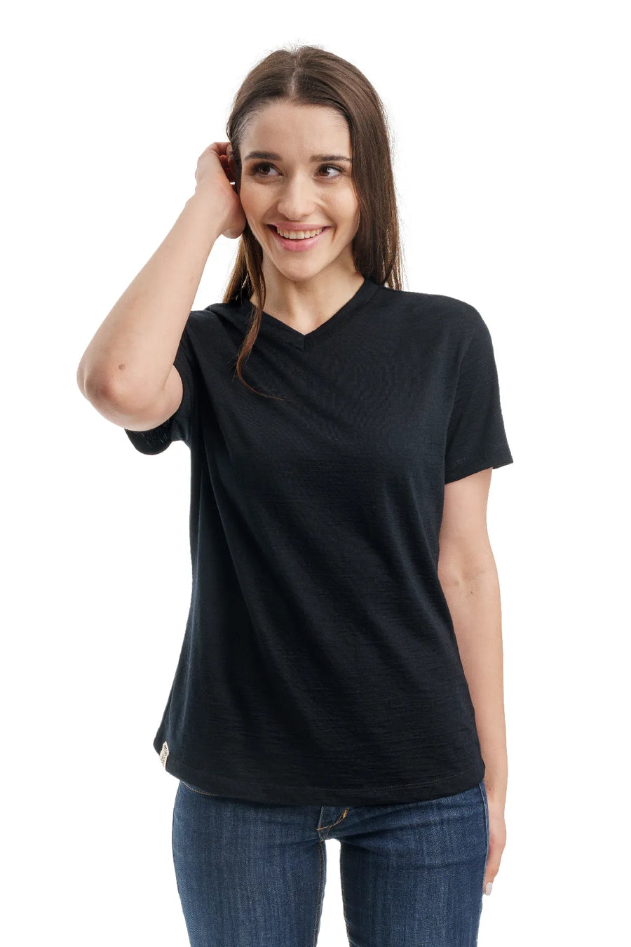 Women's Merino T-shirt 180 Solid Black V-Neck