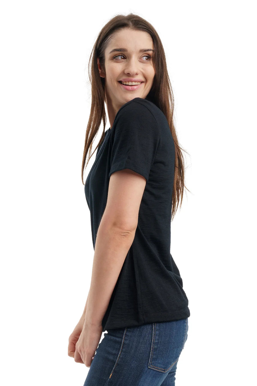 Women's Merino T-shirt 180 Solid Black V-Neck — view 2