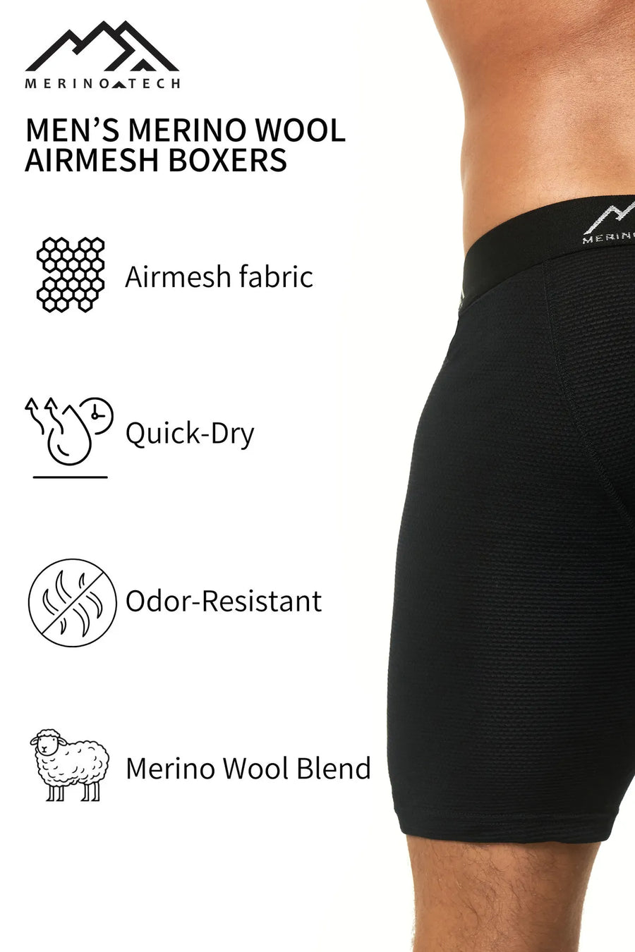 Men's Merino Boxers Airmesh Black, 1 pack — view 5