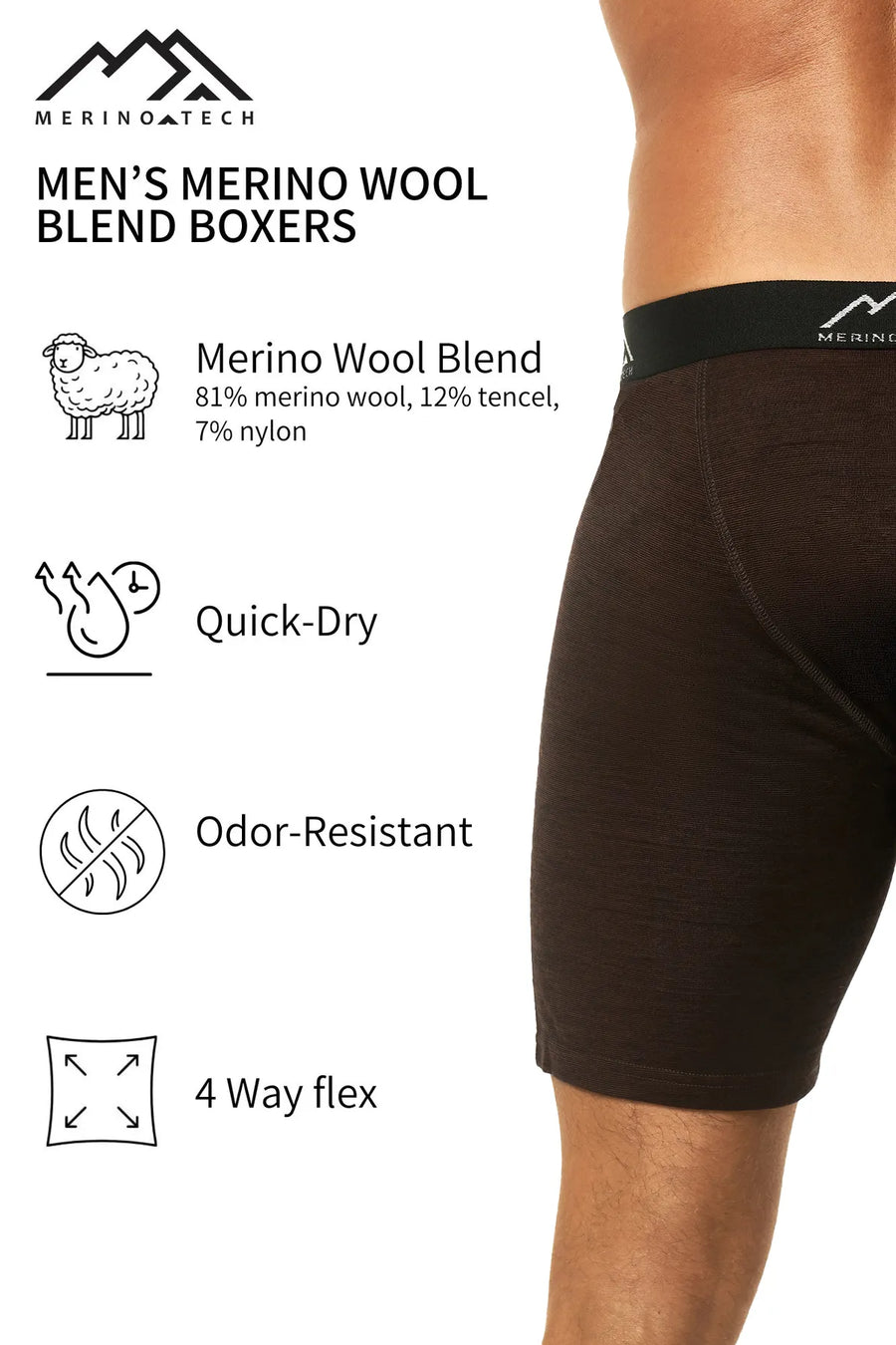 Men's Merino Boxers 170 Dark Brown, 1 pack — view 4
