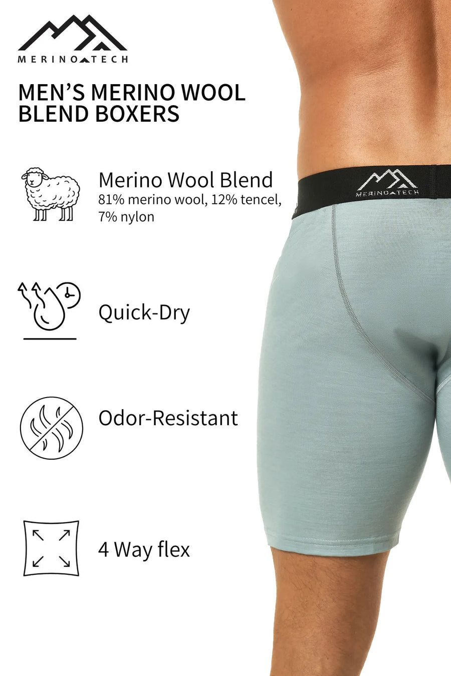 Men's Merino Boxers Dusty Grey, 1 pack — view 4