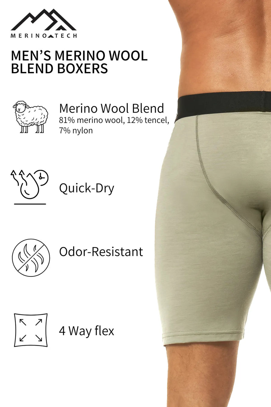 Men's Merino Boxers 170 Khaki, 1 pack — view 4