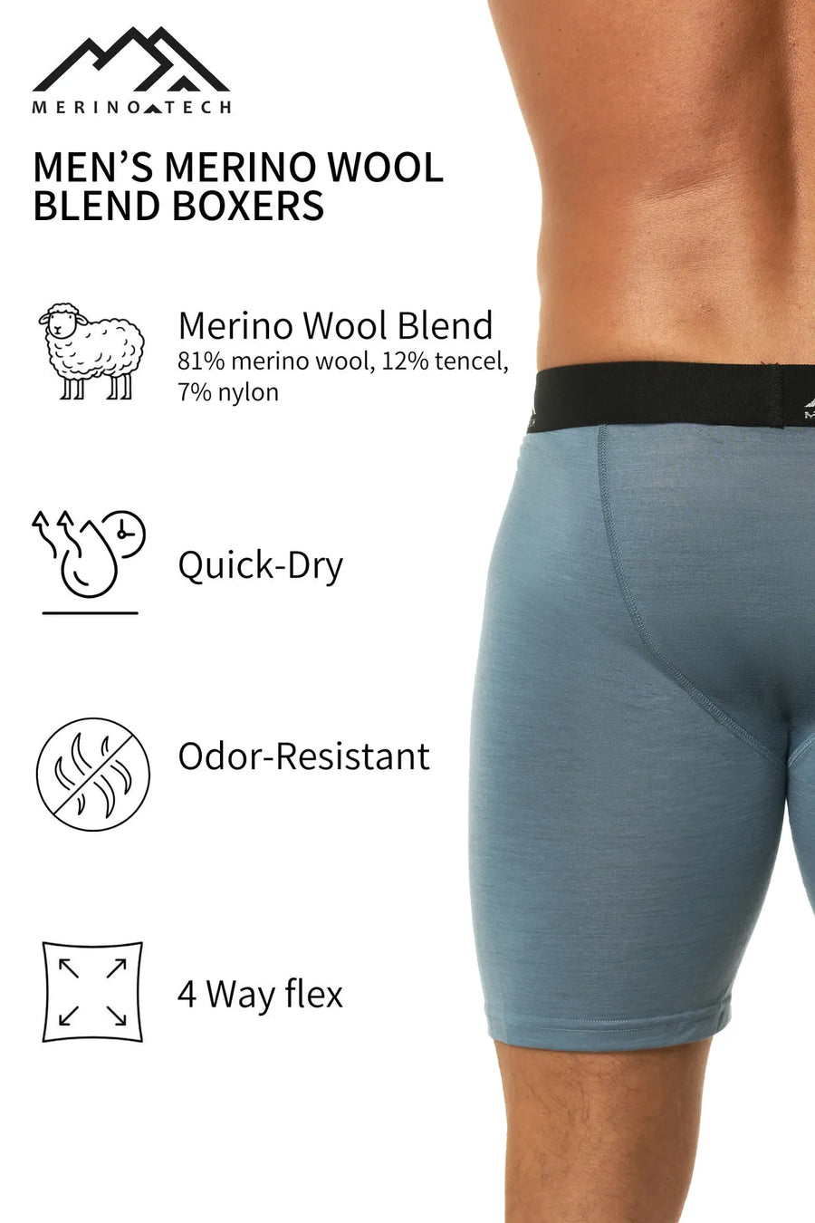 Men's Merino Boxers Steel Blue, 1 pack — view 4