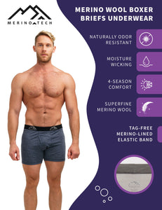 Men's Merino Boxers 170 Navy Grey (1 pack)