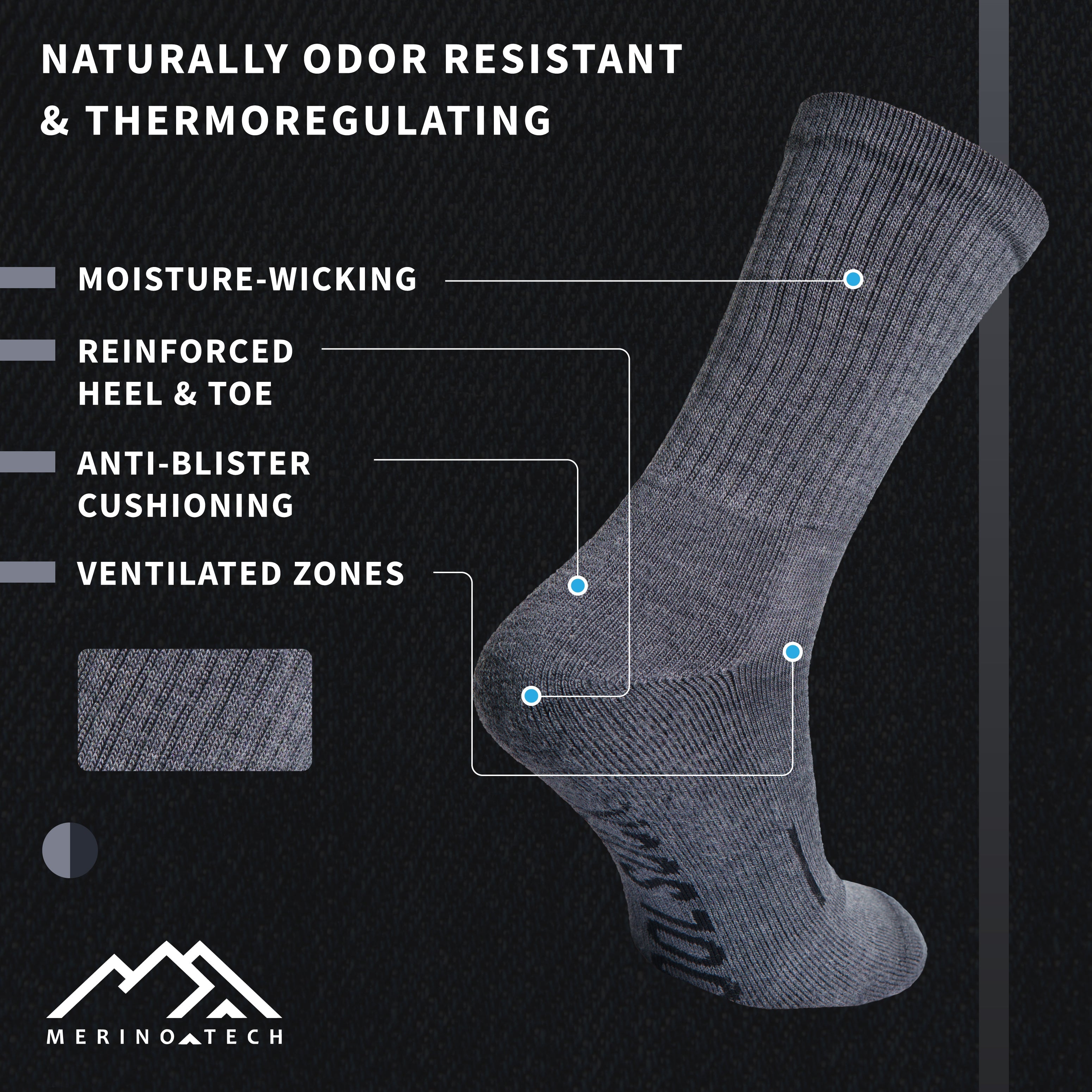 Merino Wool Hiking Socks - (Pack of 2 ) Mediterranean Island