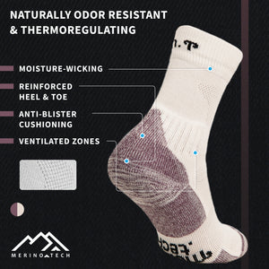 Merino Wool Hiking Socks - (Pack of 2) Chalk White