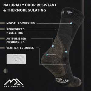 Merino Wool Hiking Socks - (Pack of 2) River Rock